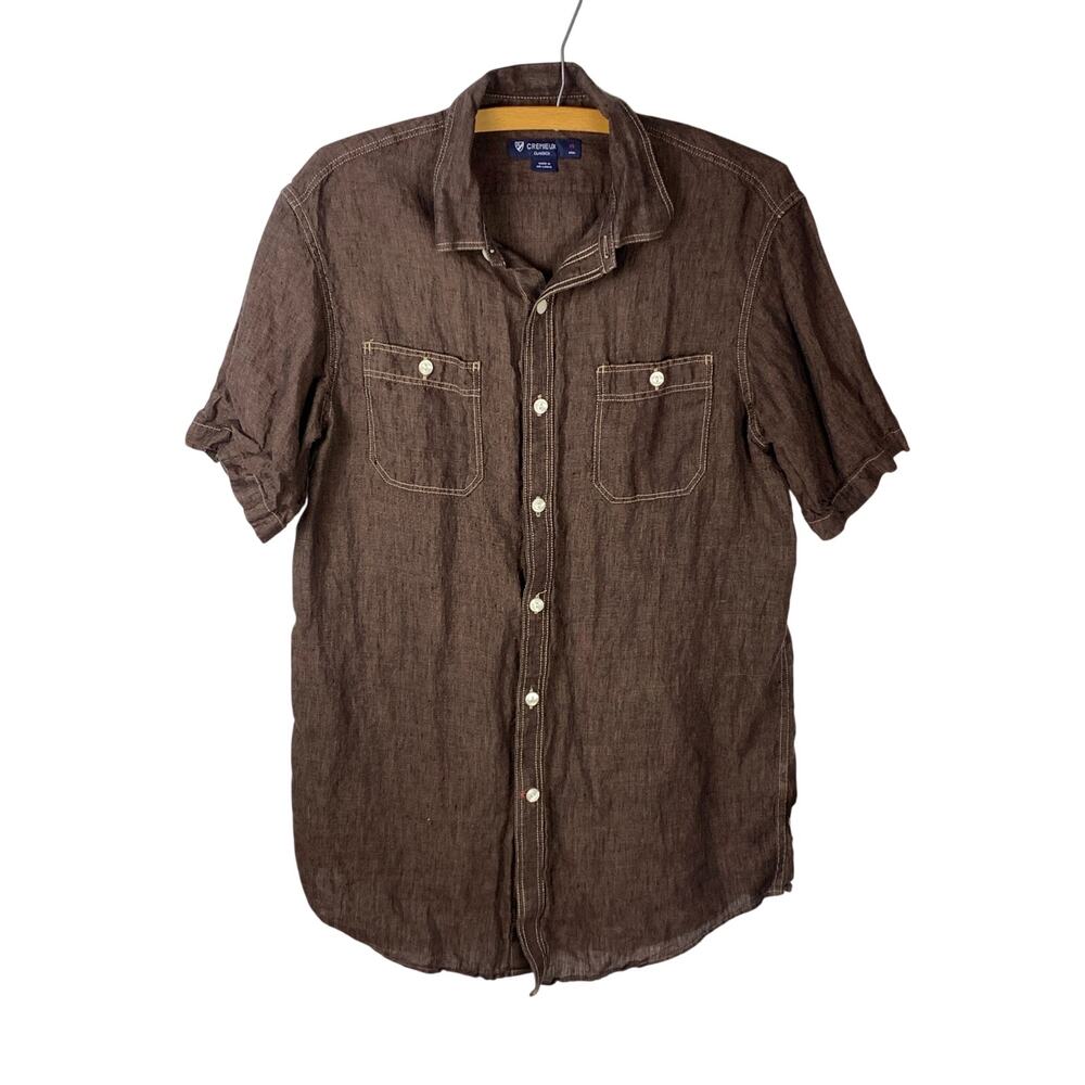 Cremieux Dark Brown Linen Button Down Shirt Size M Resort